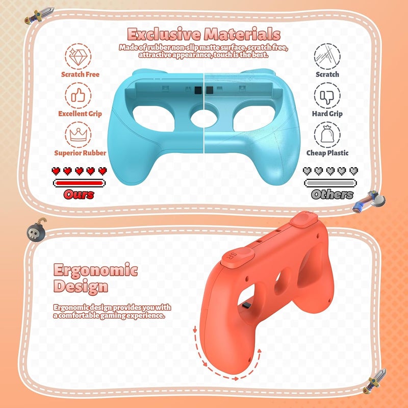 FASTSNAIL [Switch 1/2 Compatible] Grips for Nintendo Switch 2 (2025)/1&OLED for Joy-Con 2, Wear-Resistant & Anti-Slip Controller Grips Handle Kit, Switch 2 Joypad Holder Accessories (Orange,Blue) - Image 4